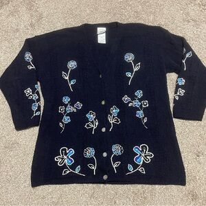 Vintage Women’s Laura Ashley Floral Embroidered Knit Cardigan Size L